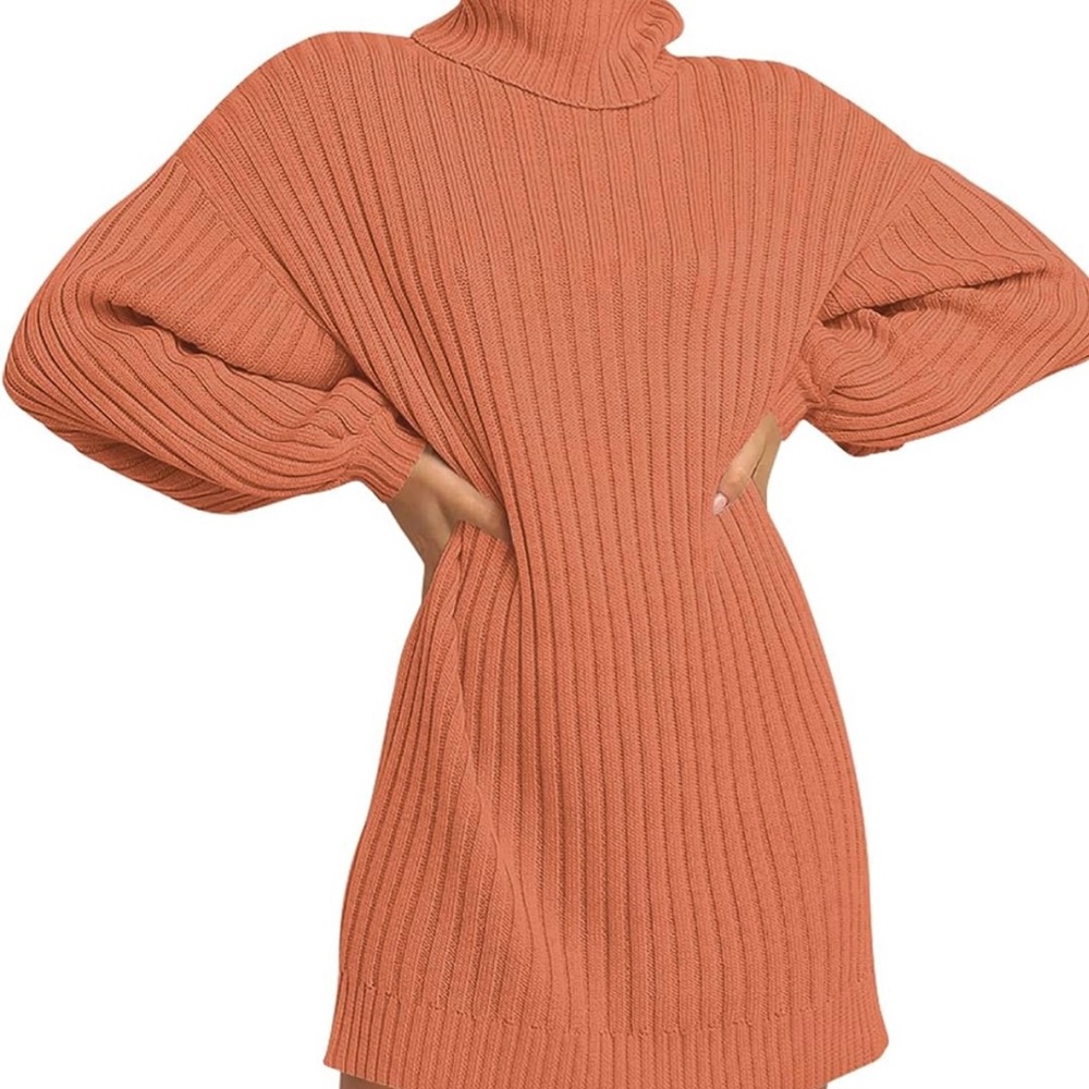 Cozy Ribbed Turtleneck Sweater - Rust